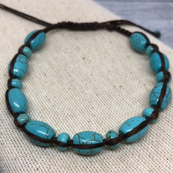 Artisan handmade reconstructed turquoise statement ring and bracelet boho - Picture 2 of 7